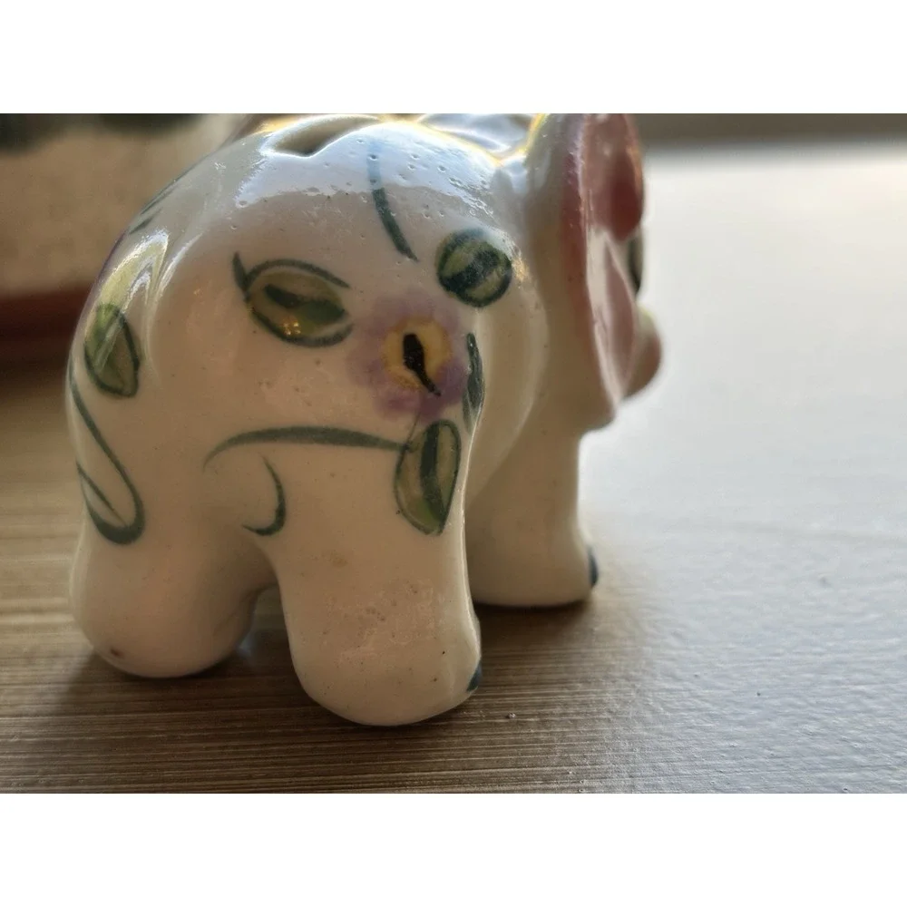 Vintage Whimsical Mini Elephant Nursery Piggy Bank Kitschy Ceramic Hand Painted